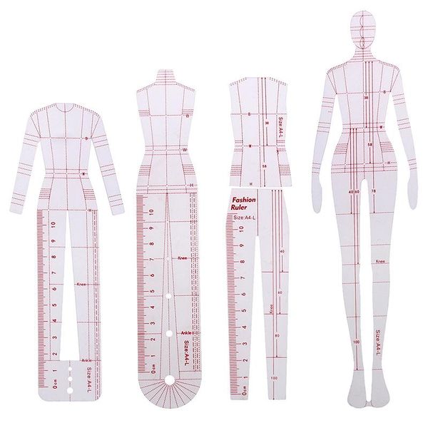 5pcs/set women fashion drawing ruler figure drawing template for fashion design sketch template female, Black